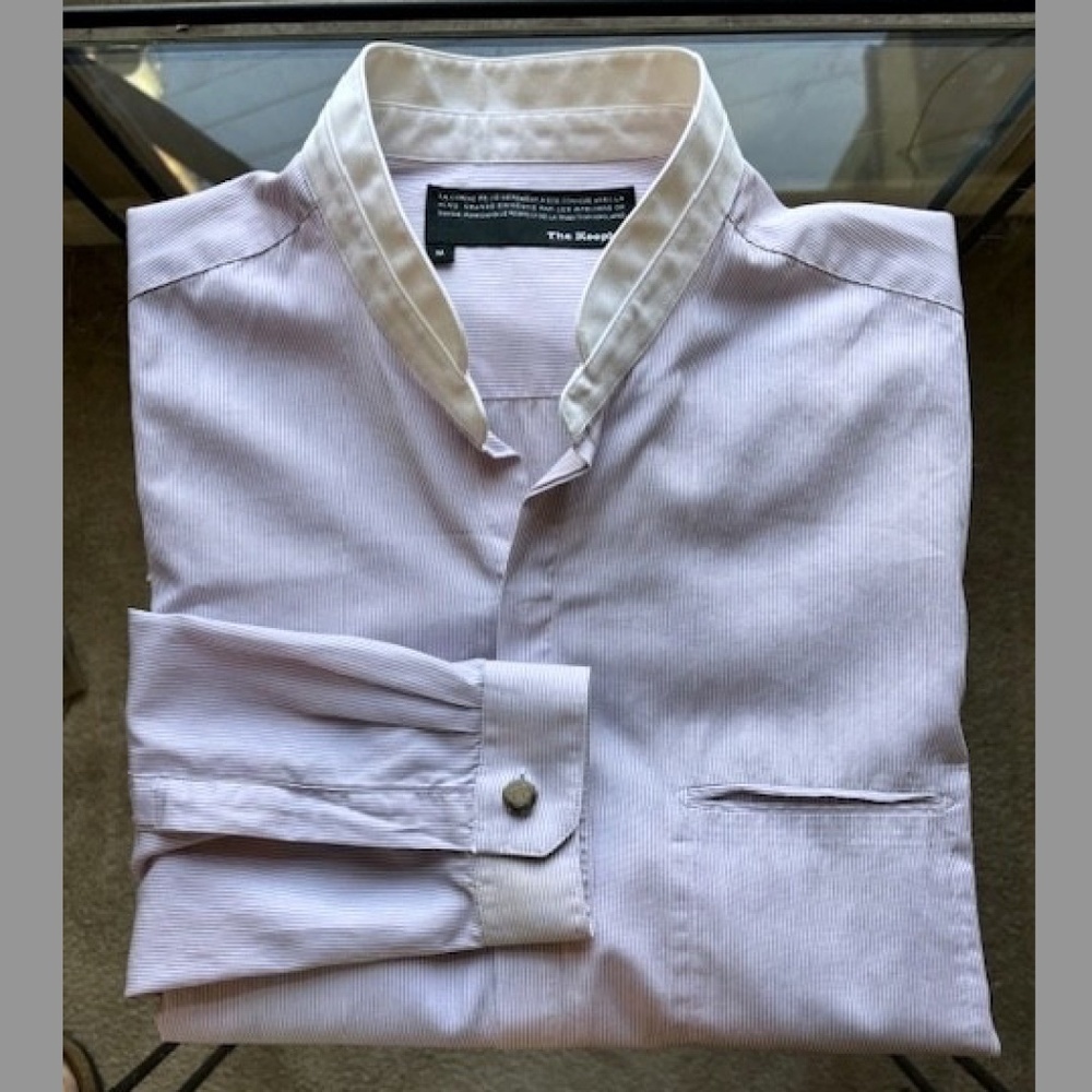 THE KOOPLES Striped Band Collar Shirt w/ Hidden Button Placket EUC/sz M